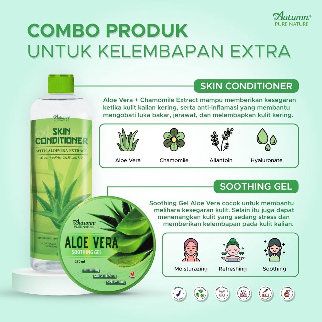 ⭐BAGUS⭐ AUTUMN Aloe Vera Soothing Gel | Skin Conditoner 500ml | Toner Pelembab Wajah Kombinasi untuk Kulit Kering