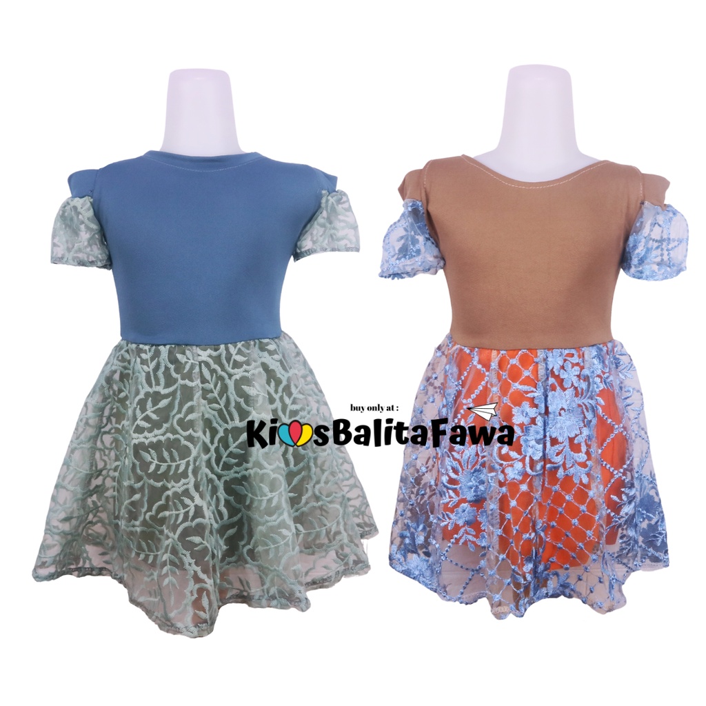 Dress Indira uk 1-2 Tahun / Dres Brukat Anak Perempuan Murah Baju Atasan Brokat Sabrina Lengan Pesta