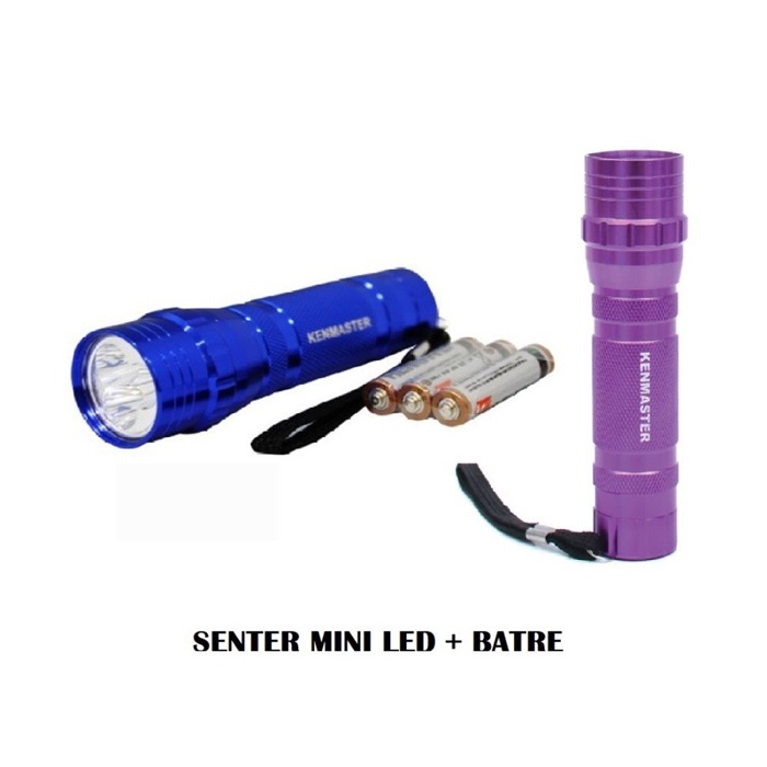 Senter Tangan LED Mini / Kenmaster Senter LED Almunium + Baterai AAA