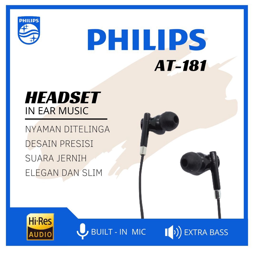 HEADSET / HANDSFREE PHILIPXX AT-181 super bass  + mic bisa buat telefon ya