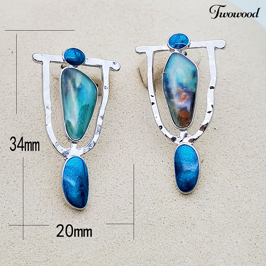 1 Pasang Anting Stud Panjang Model Hollow Motif Marmer Untuk Aksesoris Perhiasan