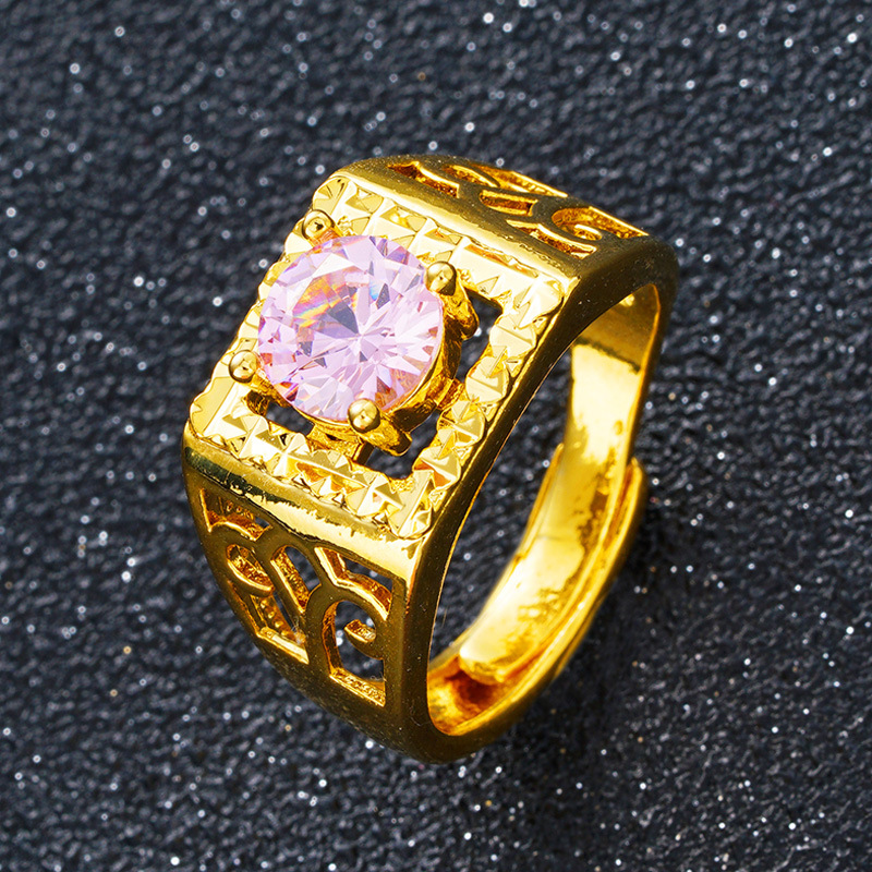 Cincin Emas Asli Kadar 375 Model Terbuka Dapat Disesuaikan Bahan Zirkon Untuk Pria