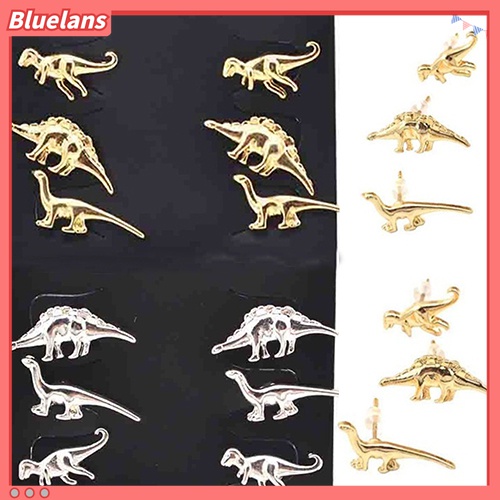 3 Pasang Anting Stud Tindik Bentuk Hewan Dinosaurus Gaya Vintage Punk Untuk Wanita