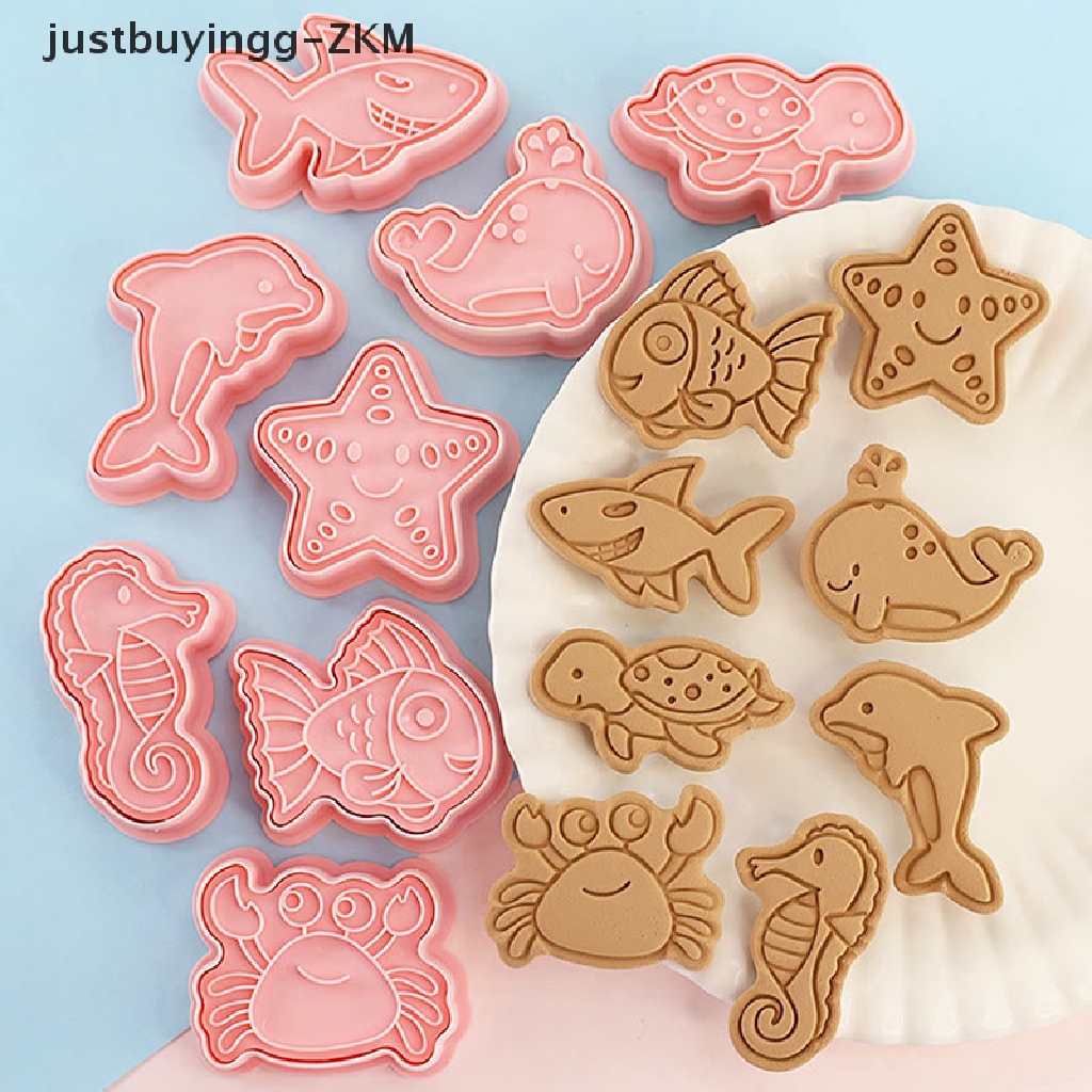 8pcs / Set Cetakan Pemotong Kue / Biskuit Bentuk Kartun Hewan Laut / Kepiting / Lumba-Lumba 3D DIY