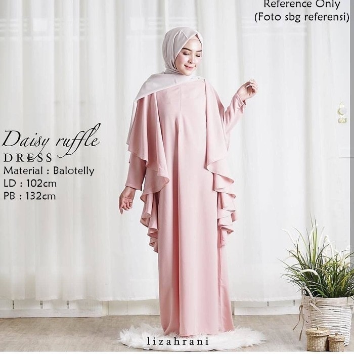 Baju Dress Pesta Wanita Muslimah Daisy Ruffle Dress Peach