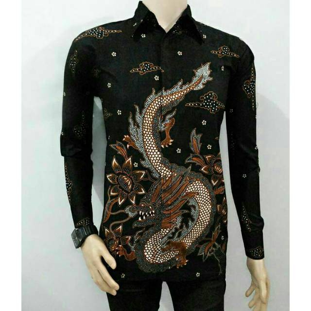 Batik MJ Kemeja batik motif naga hitam