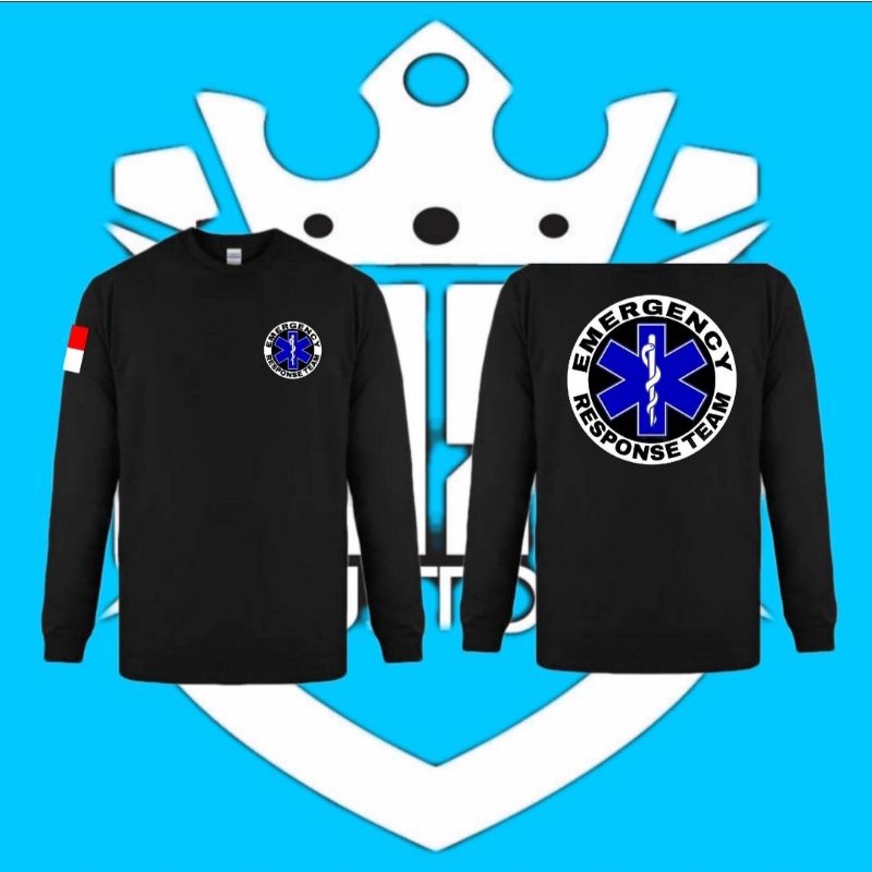 Baju Tangan Panjang Kaos Pria/Wanita Tulisan Logo Relawan Ambulance/Baju Emergency Response Team/Baj