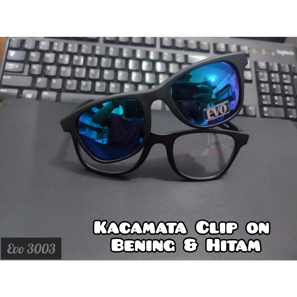 COD✅ Evo 3003 Kacamata Clip On Kotak Magnet Pria 2in 1 Lensa Hitam Dan Bening Termurah