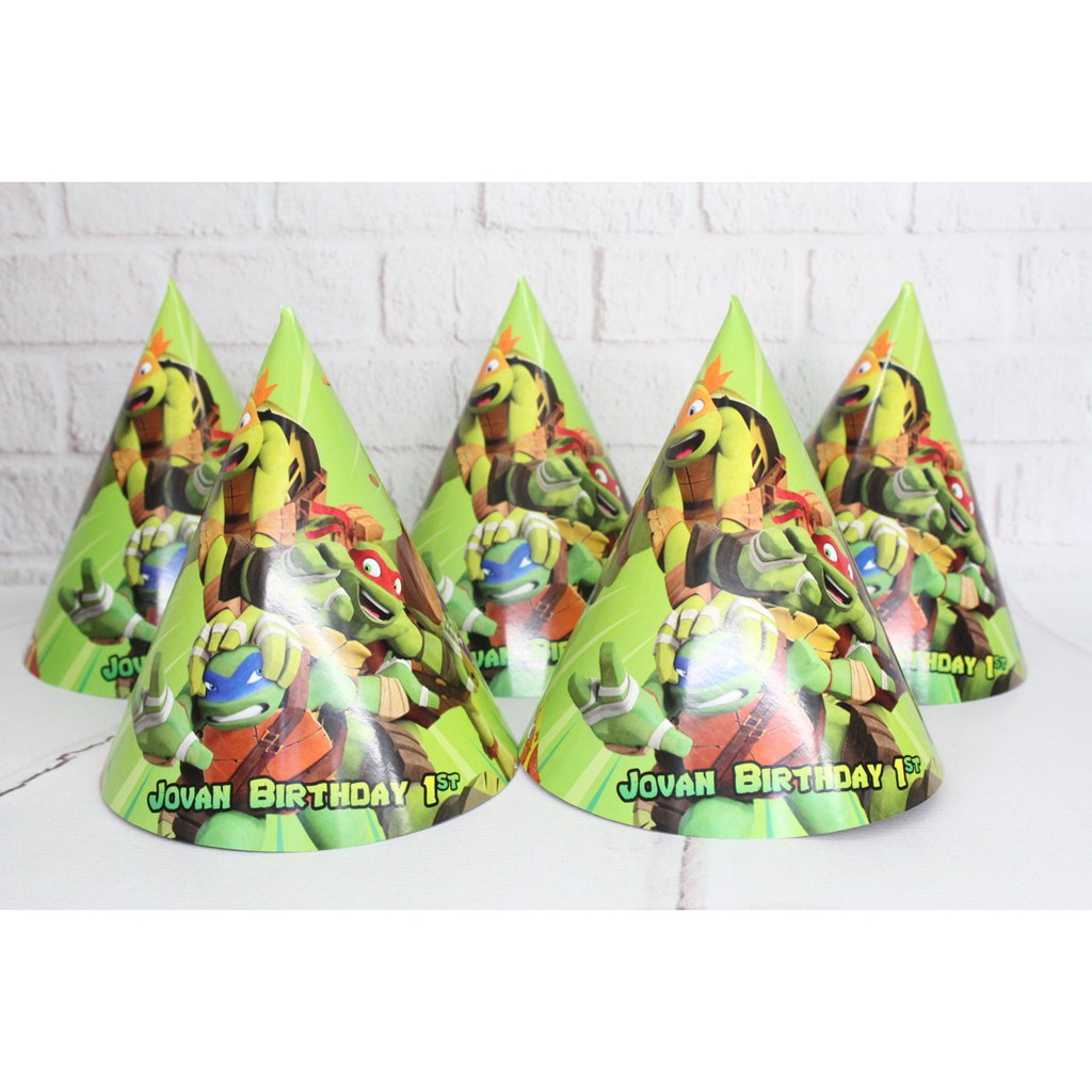 topi ulang tahun kerucut kura-kura ninja / topi ultah kura-kura ninja / topi kerucut kura-kura ninja