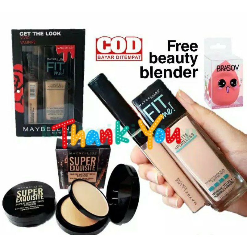MAYBELINE_paket maybeline fondation+concealer+bedak FREE BEAUTY BLENDER