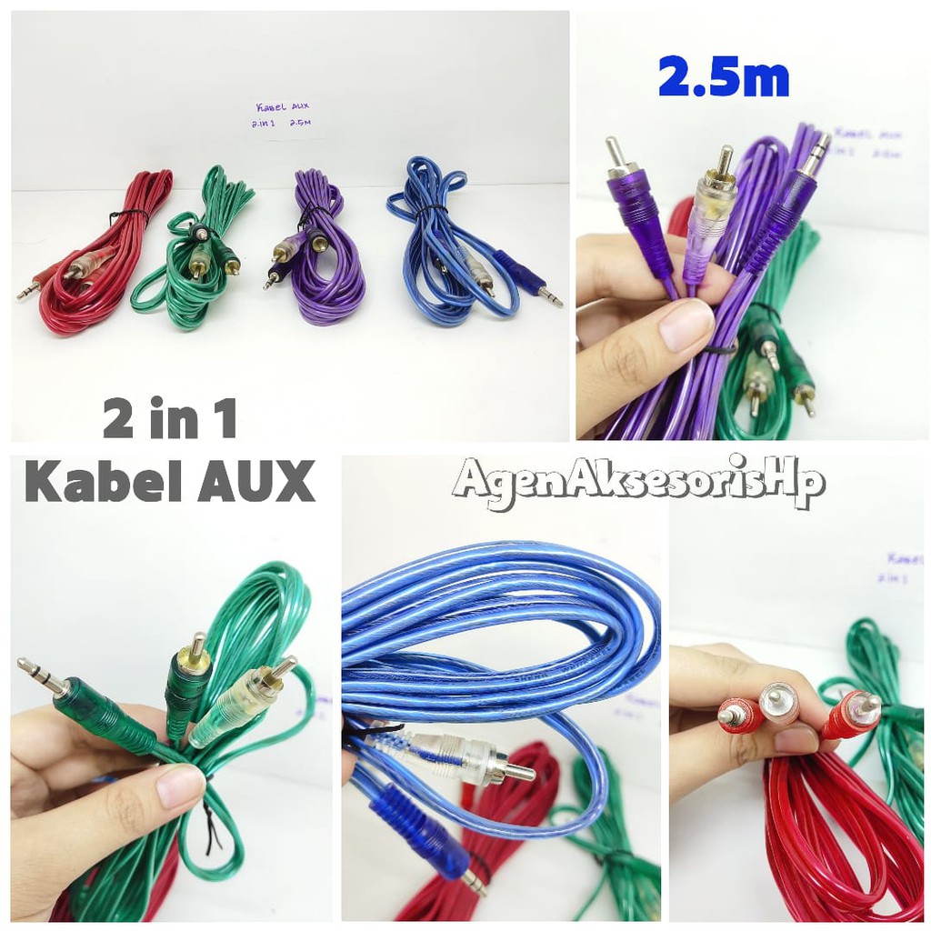 Kabel AUX 2 Line 2.5m Stereo Audio Auxiliary Cable 2 in 1 Male to Male Jack3.5mm