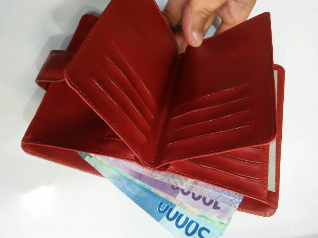 Dompet kancing pendek lipat merah lokal