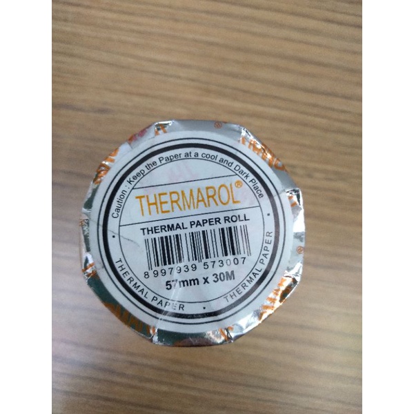 

kertas thermal roll merek thermarol ukuran 57mm x 30M core 1/2inch 1dus isi 100roll