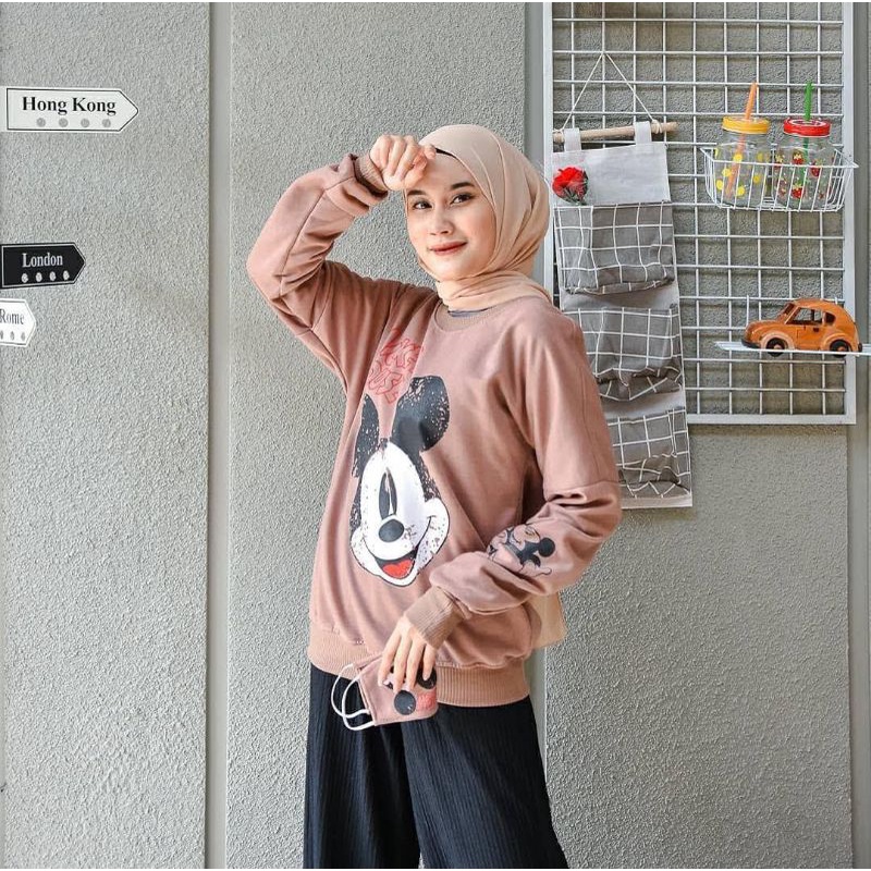 sweater mickey mouse + masker | flece tebal fleece 550gr | oblong Mickey mouse blouse mickey