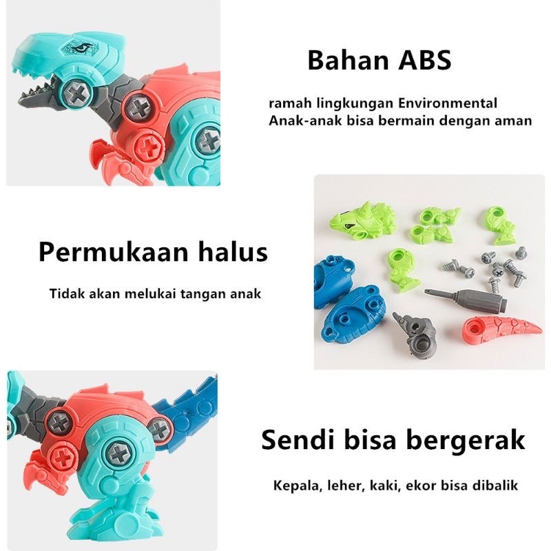 Mainan Edukasi Anak DIY Rakit Obeng Bongkar Pasang Dino Puzzle Motorik