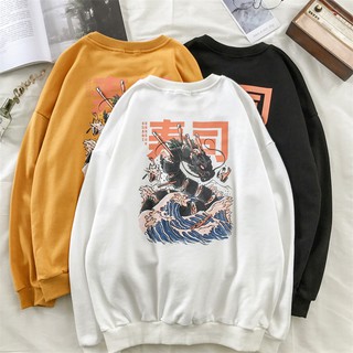 Sweater Kaos  Lengan Panjang Motif  Print Tulisan Jepang  