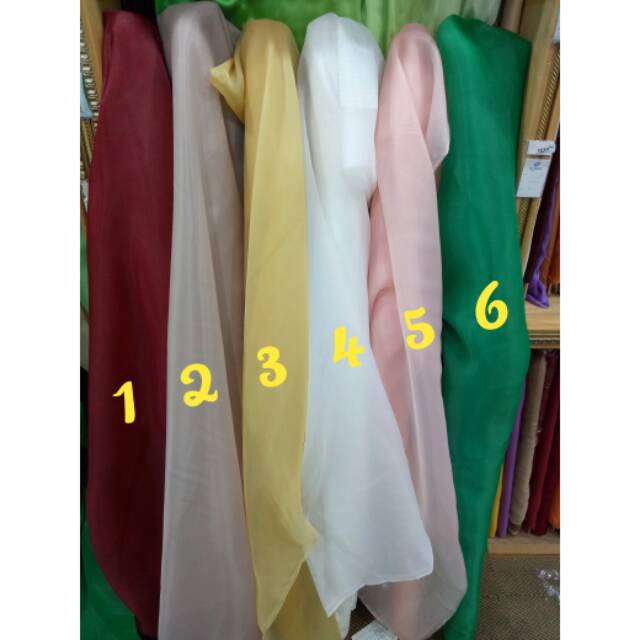 ORGANZA SATIN / BAHAN JILBAB / BLUES DLL (Harga per 1/2meter = 50cm = 0.5meter)