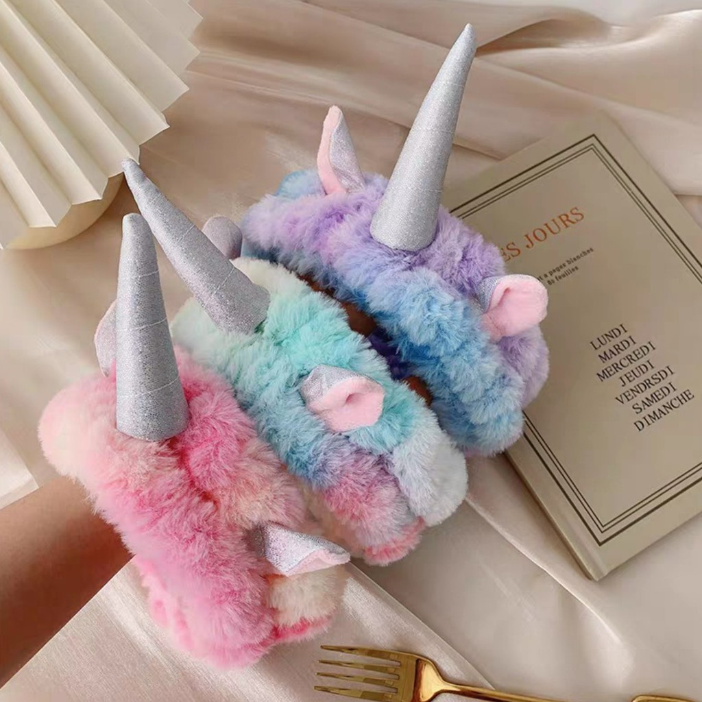 HHUN headband fluffy tanduk kuda unicorn bando kain handuk cuci muka facial