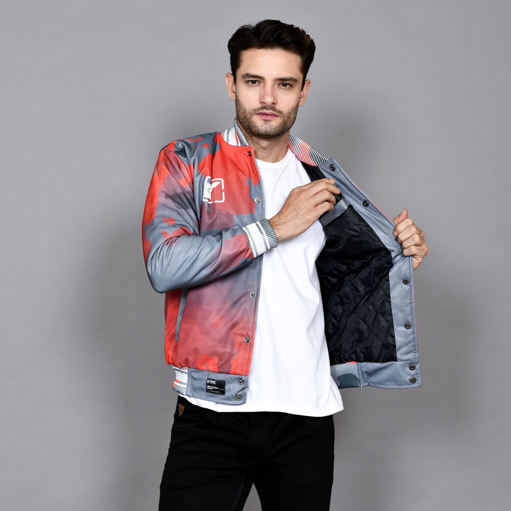 JAKET BASEBALL VARSITY - DIVERSITY JACKET KIRAL - NAGENDRA RED GREY