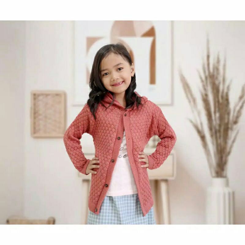 RESTOCK ! Cardigan Rajut Anak Perempuan 4-7th Popcorn Tebal/sweater anak perempuan rajut gemas termurah