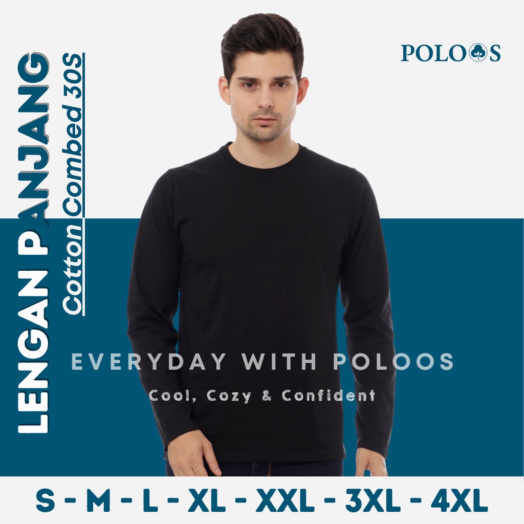 Baju Kaos Polos Pria Lengan Panjang Reguler Hitam