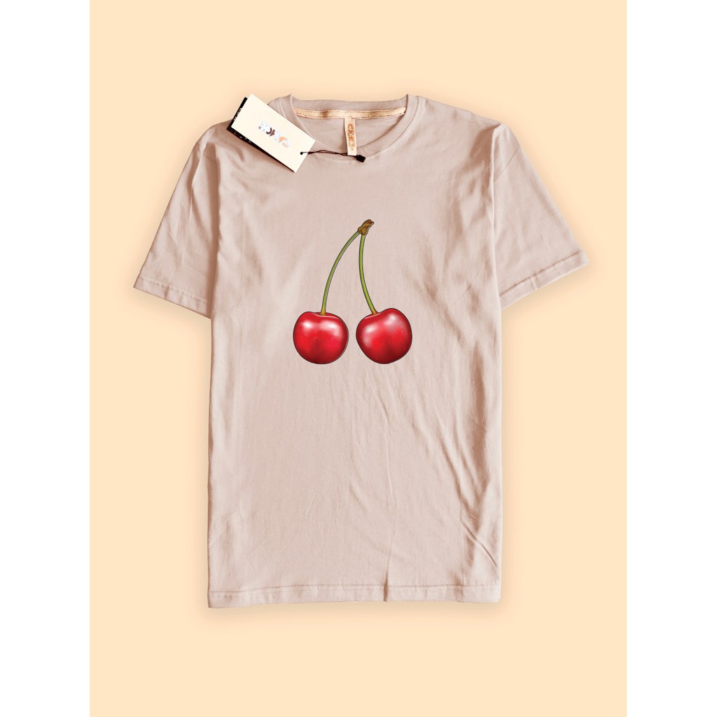 baju kaos Tshirt premium Camoe desain buah ceri Cherry Fruit