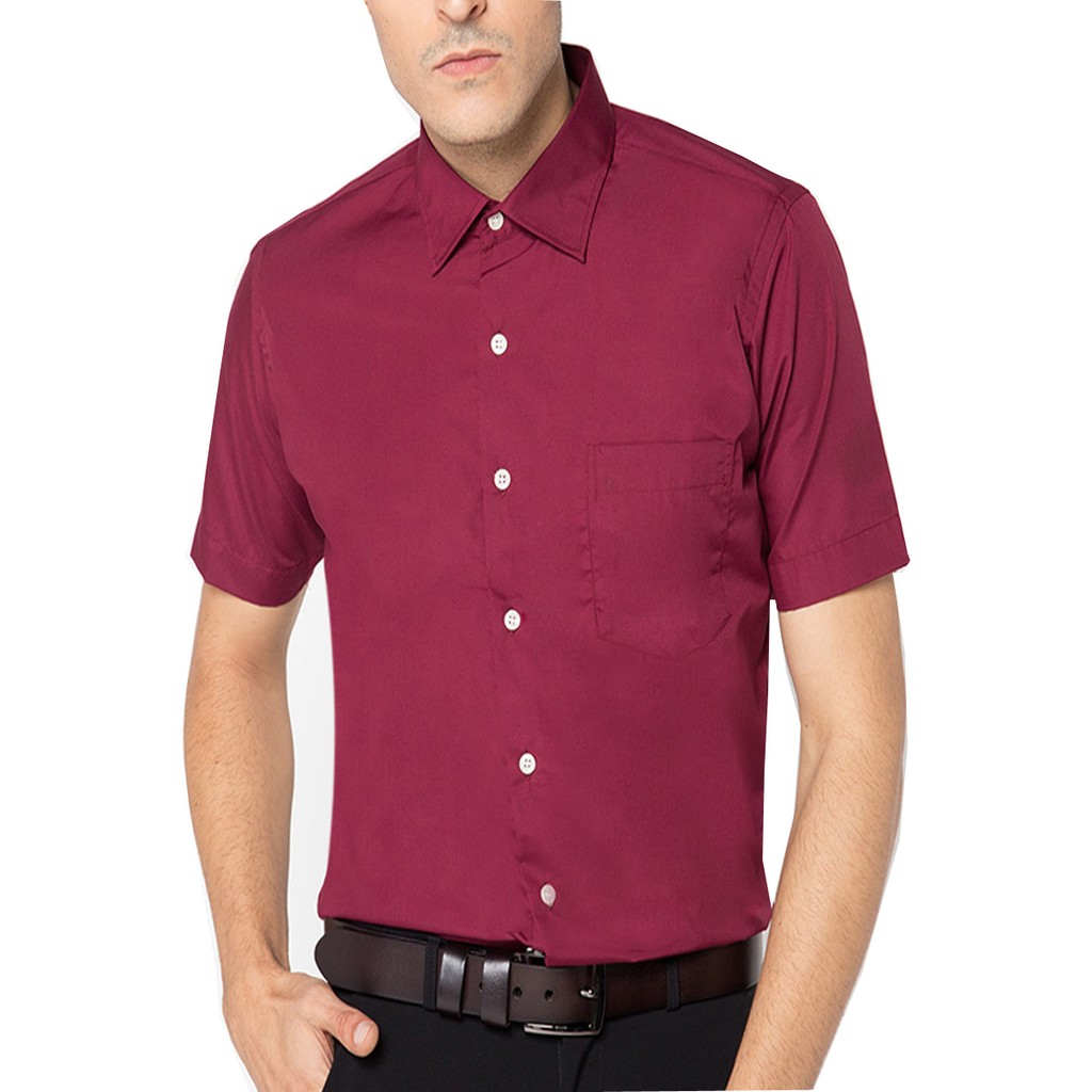 VM Kemeja  Polos Slimfit Merah  Maroon  Pendek Katun Short 