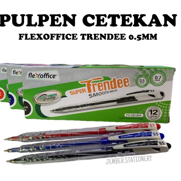 

WOW BANGET (12pcs) Pulpen Flexoffice Trendee 0.5mm Cetekan Hitam / Biru / Merah ➤ 889