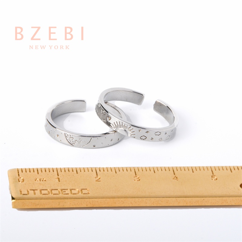 Bzebi Set Cincin Platinum Lapis Emas 18k Desain Matahari Bulan 916 Dengan Kotak Untuk Pasangan 793r