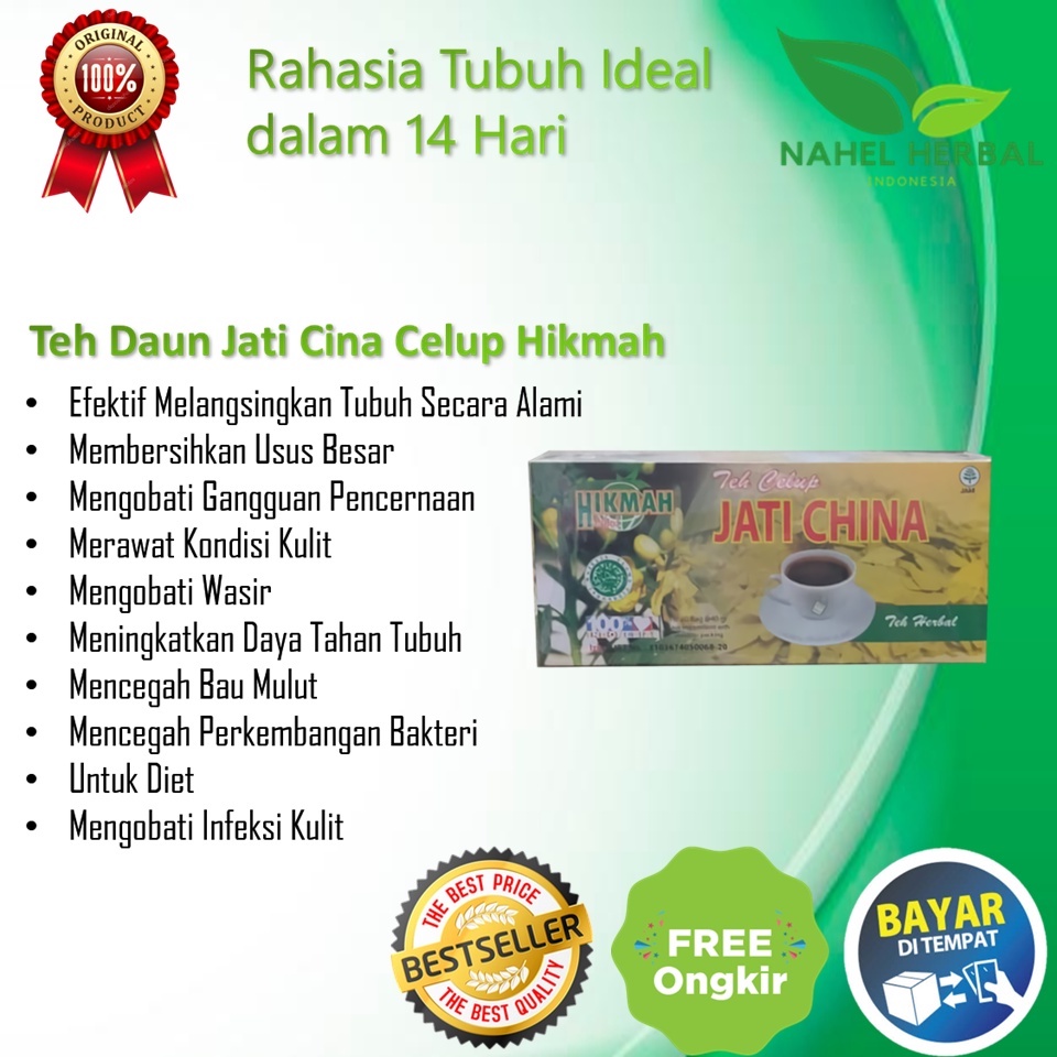 Teh Celup Daun Jati Cina Hikmah - Suplemen Pelangsing Tubuh Dan Perut Ampuh - Herbal Original Alami 