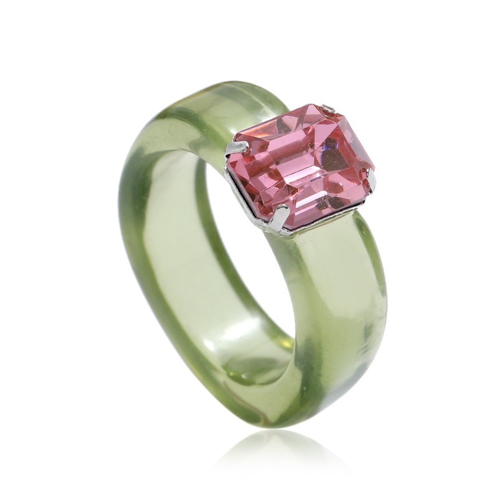 Korea Cute Design Colored Gemstone Diamond Resin Ring for Women Personality Geometric Acrylic Rings