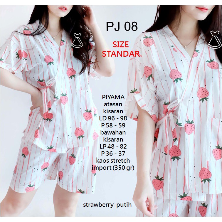 PJ08 - PIYAMA SETELAN TIDUR KIMONO CELANA PENDEK KAOS STRETCH ADEM IMPORT MURAH