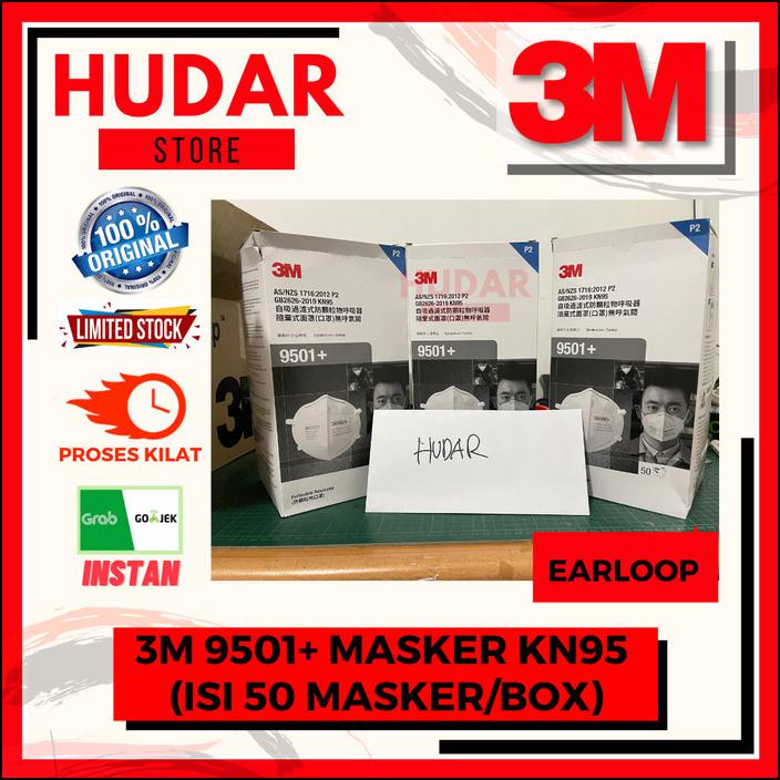 3M 9501+ MASKER KN95 PARTICULATE RESPIRATOR P2 - 1 BOX 50 MASKER