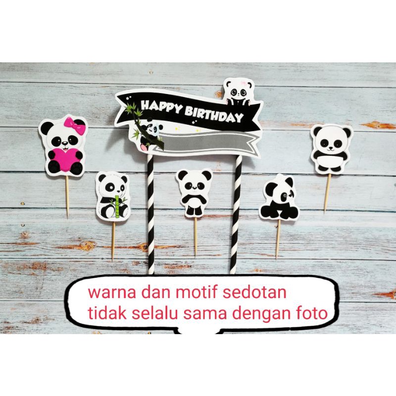 topper toper hiasan nasi tumpeng kue cake ulang tahun happy birthday karakter panda