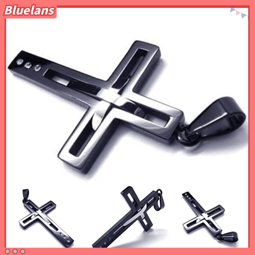 Bluelans Men Black Titanium Steel Punk Cross Pendant Chain Hollow Fashion Necklace