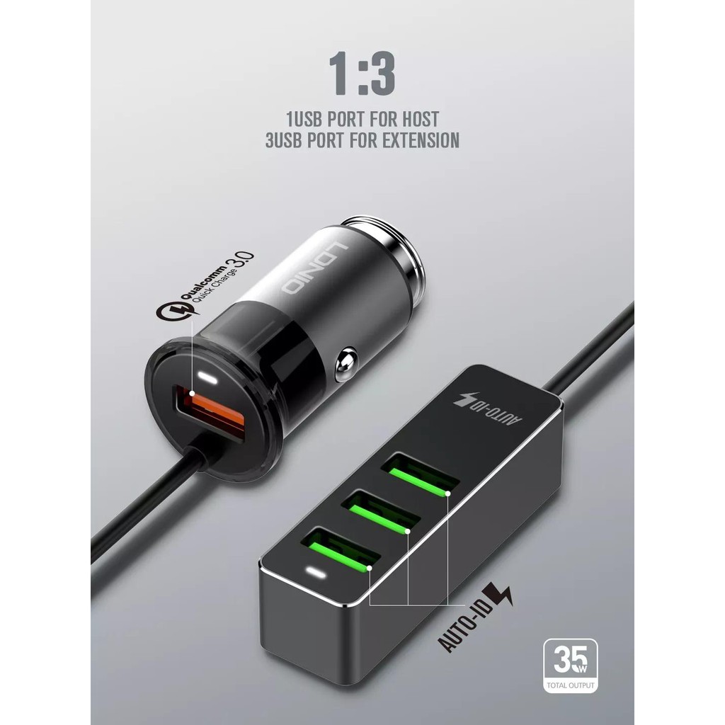 Charger Mobil Fast Charging Ldnio 4 Usb Combo Extension Car Charge C61