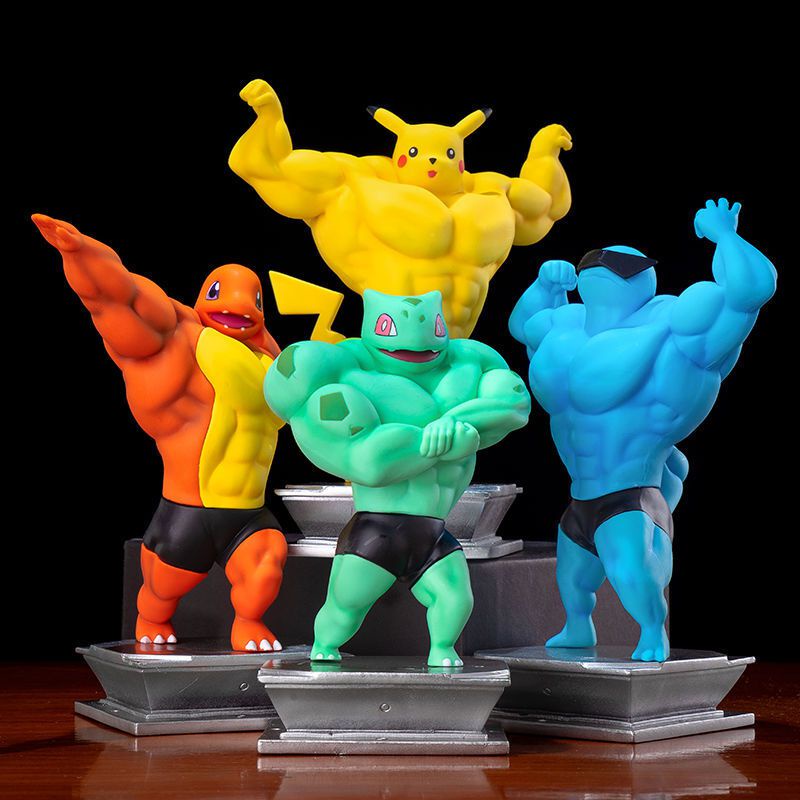 【Ready Stock】6 models Pokemon Muscle Pikachu  Squirtle  Charmander Bulbasaur  Action Figure Model Toys