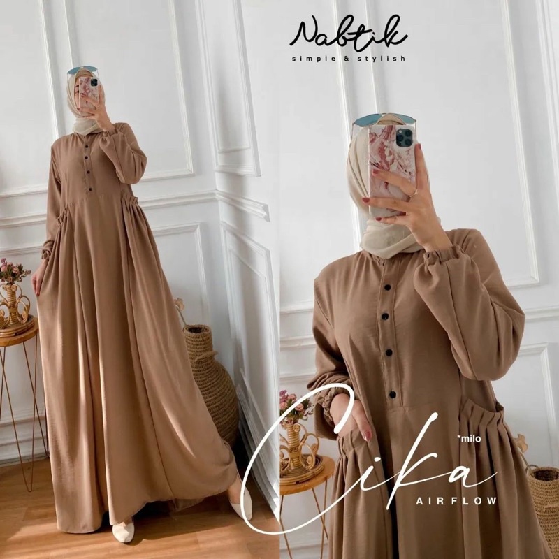 CIKA PLAIN Gamis Airflow Polos Bahan kringkle premium LD 110- Gamis Wanita Busui Friendly