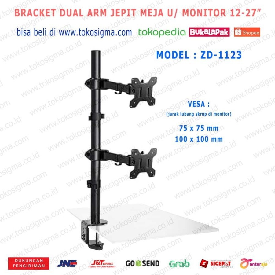 BRACKET STAND JEPIT MEJA ZD-1123 DUA ARM DESK MOUNT MONITOR 13-27 IN