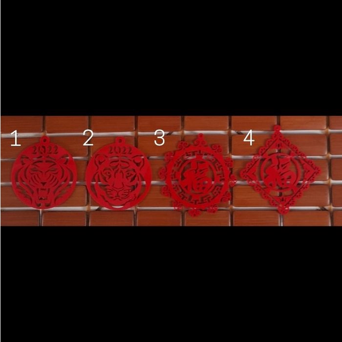 Hang Tag Imlek Tiger dan Belah Ketupat Tulisan Cina AKRILIK Ukuran 7cm x 7cm Tahun Macan 2022 - Hang