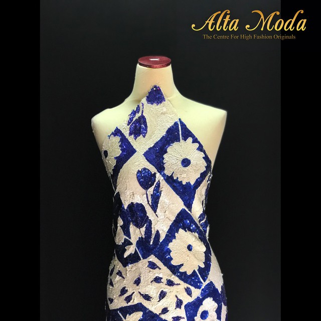 

Alta Moda Sequins Full Beads Bordir - White And Blue (1M)