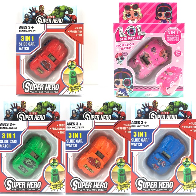 ［Ready Stock］Jam tangan anak laser LOL AVENGERS super hero jam mobil 3in1 2287