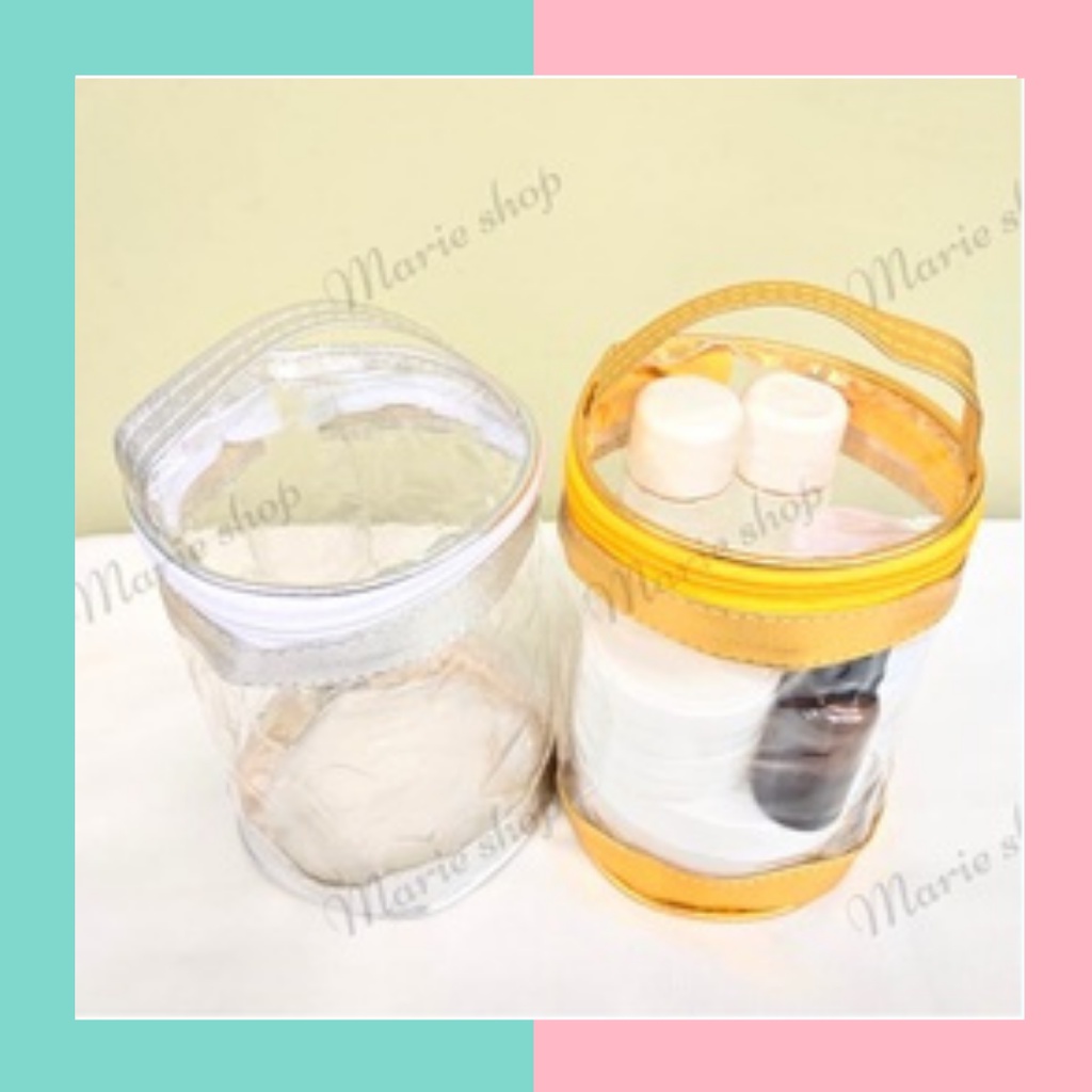 [ PBS ] POUCH TABUNG - POUCH BULAT - POUCH MIKA TRANSPARANT - WADAH KOSMETIK