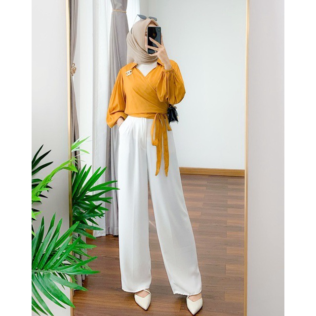 GFS NEW‼️ CROPY LONG RAYON DIAMOND WRAP TOP