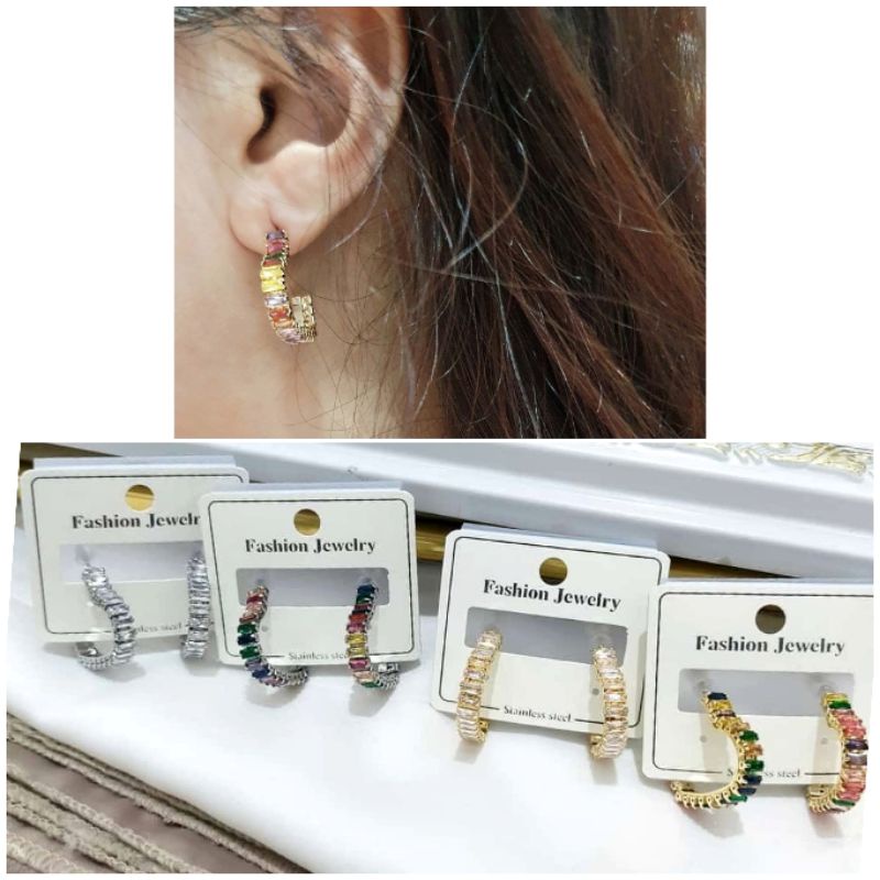 Anting Titanium asli Mata kilau Mirip emas Asli  Anti karat Premium Quality Earring Stainless steel giwang titanium 098