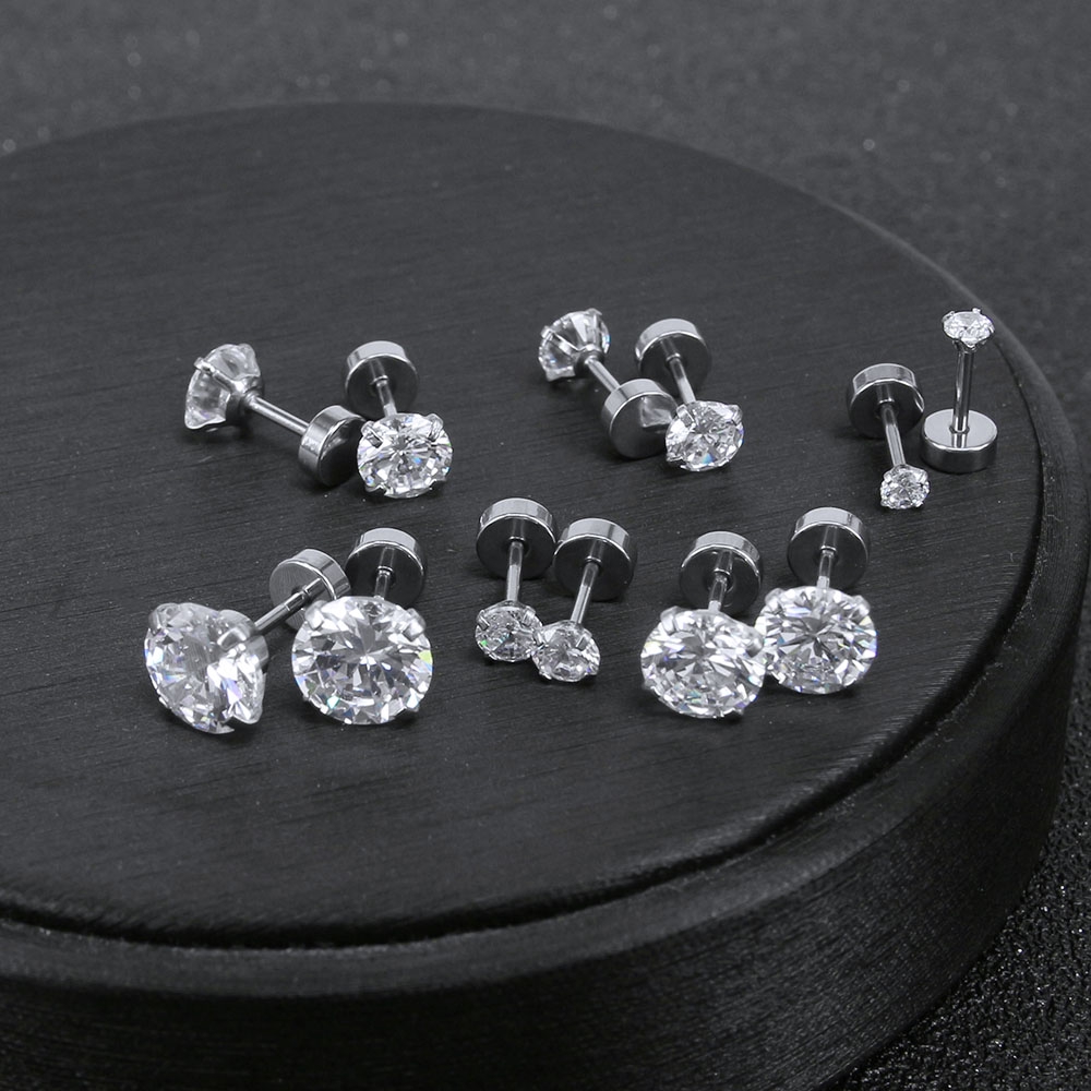 6 Pasang / Lot Anting Stud Piercings Bentuk Keong Helix Bahan Stainless Steel Aksen Kristal