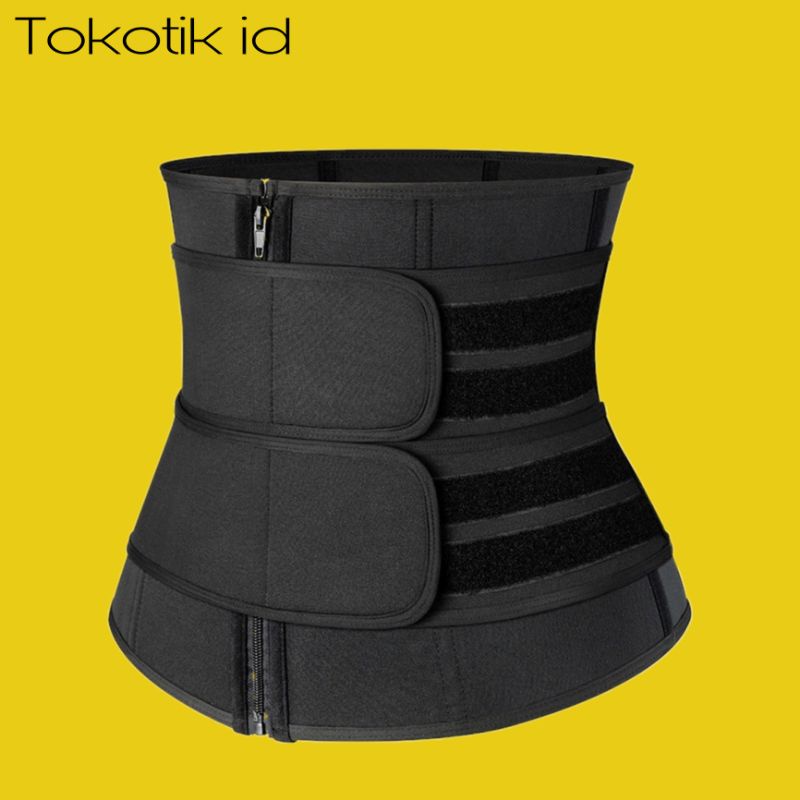 Korset waist trainer zipper double strap pelangsing pengecil perut buncit pria