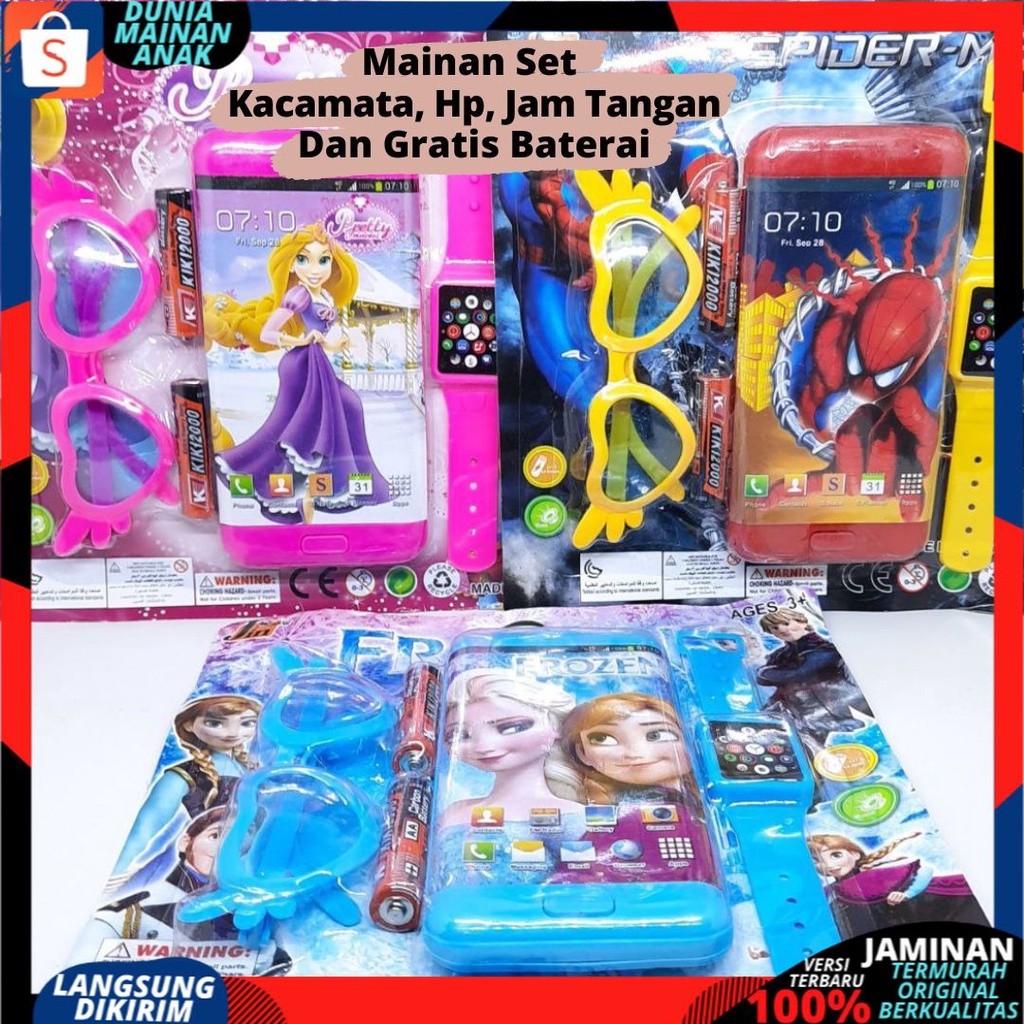 ( BISA COD ) PROMO FREE BATERAI Mainan Anak Set Jam Tangan Kacamata Dan Telepon Nyala Bersuara