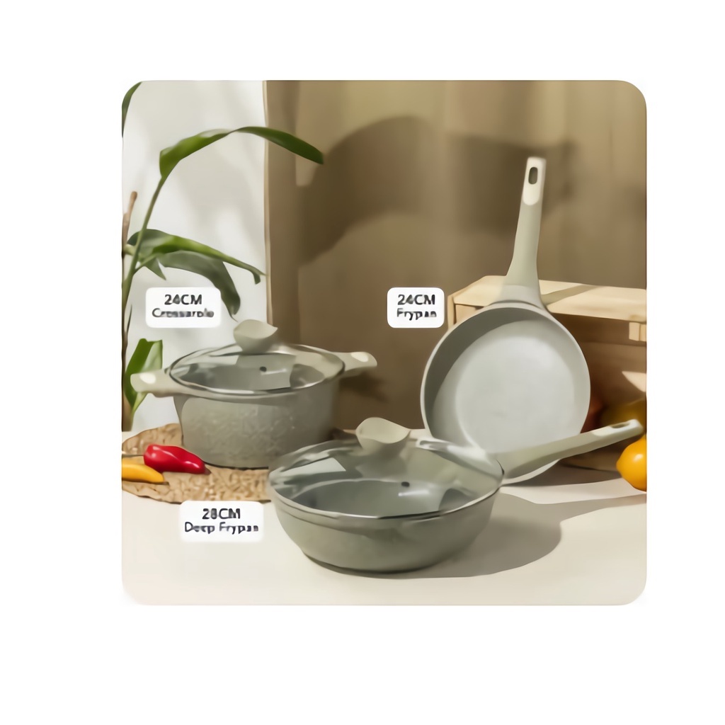 [Ex-Display] Carote Terra Classic Soft Green Set isi 3( Wok 28cm , Frypan 24cm & casserole 24 cm)
