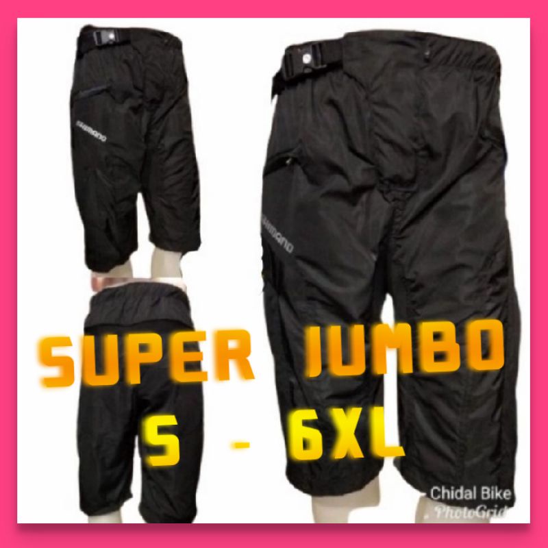 BIG SIZE JUMBO Celana sepeda 3/4 PADDING warna Hitam Dobel Layer MTB Downhill Tidak ketat